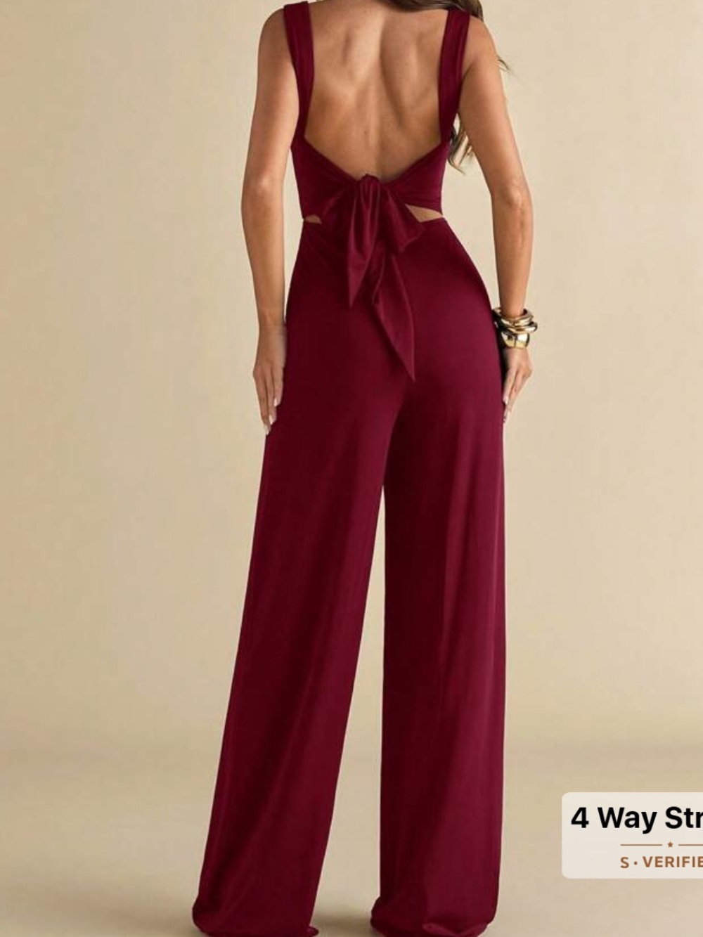 Women’s Square Neck Wide-Leg Jumpsuit in Deep Burgundy - Picture 2 of 2
